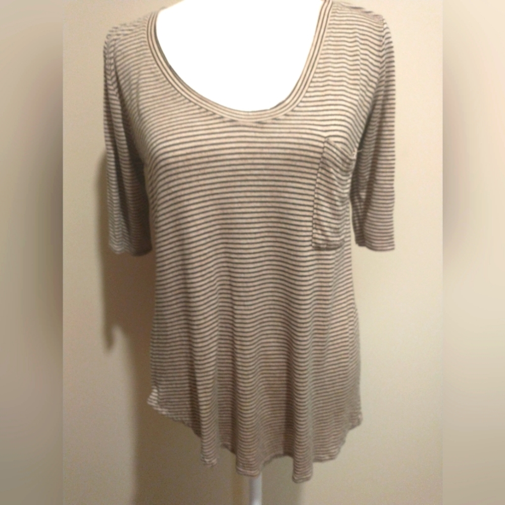 3/13 H by Bordeaux Gray Striped 3/4 Sleeve T-Shirt